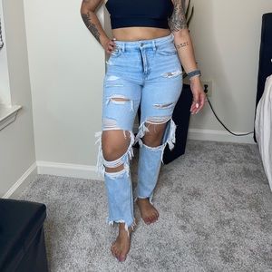 High waist jeans with lots of holes
